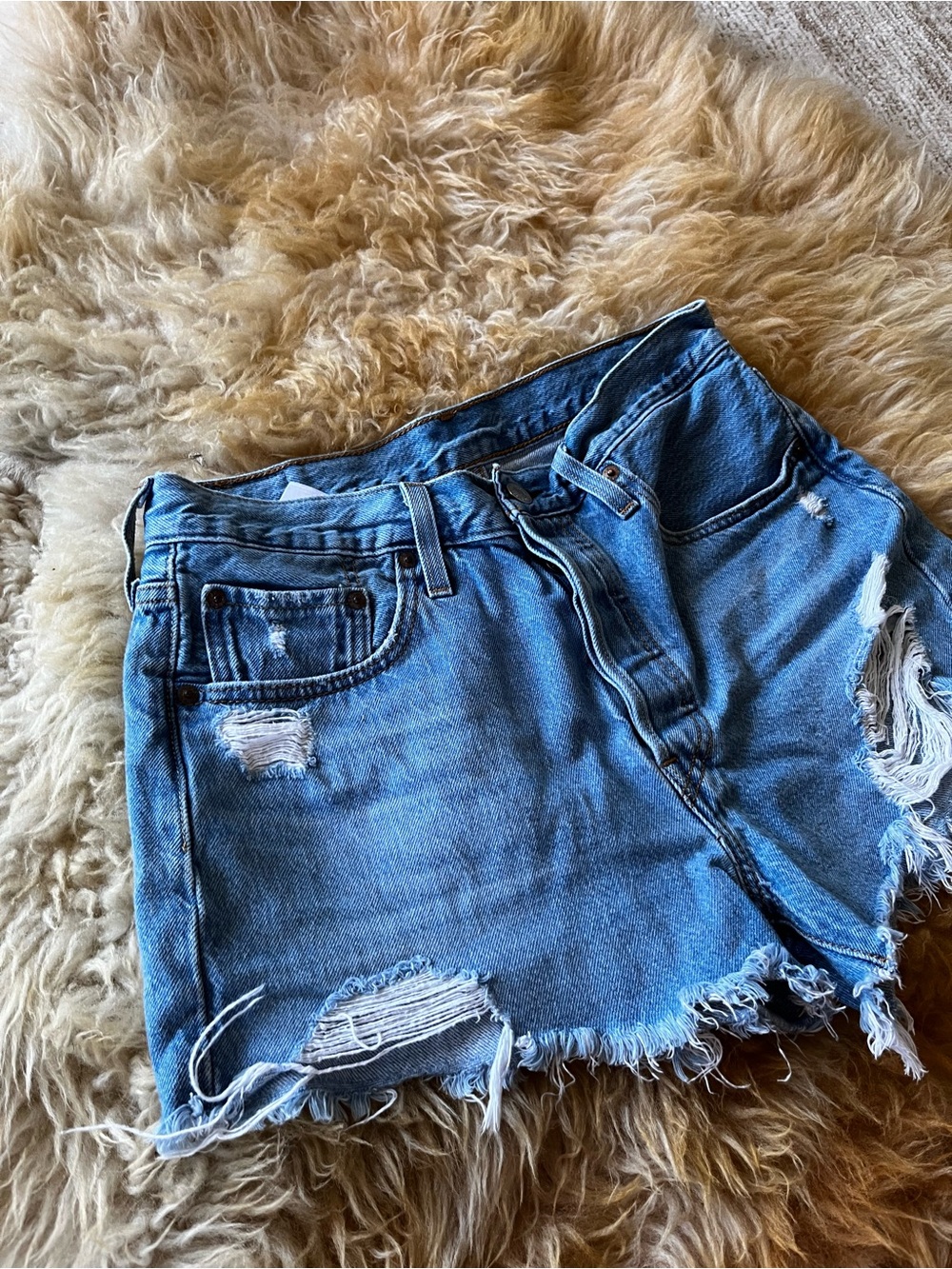 Womens Levi's Light Blue Distressed Denim Jean Shorts